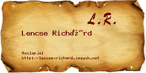 Lencse Richárd névjegykártya
